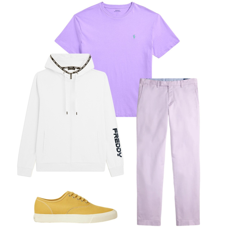 Outfit uomo - Total look #2393512. Stile Trendy per Tutti i giorni. Abbinamento con felpe con cappuccio, t-shirt, sneakers, pantaloni.