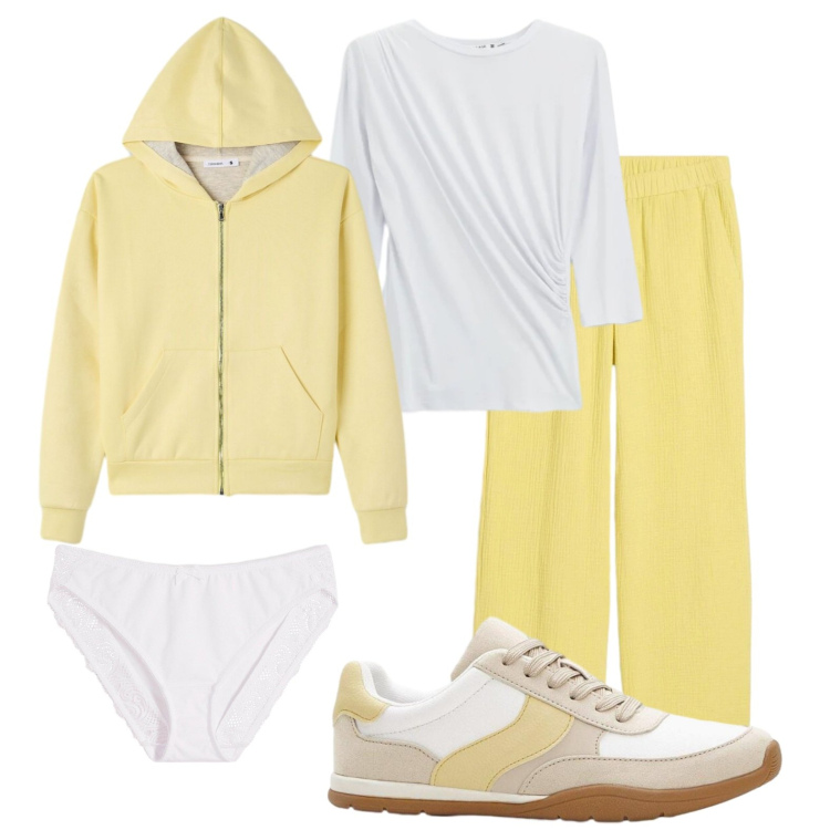 Outfit donna - Smart working. Stile Casual per Sport. Abbinamento con culotte, sneakers, pantaloni, felpe con cappuccio, top.