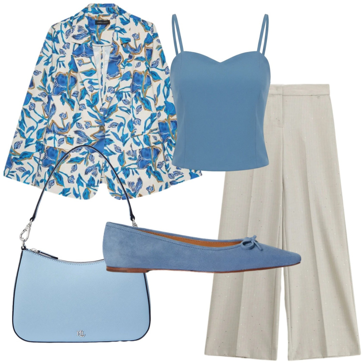 Outfit donna - Total look #2393534. Stile Romantica per Cerimonia. Abbinamento con pantaloni a palazzo, canottiere, blazer, borse a spalla, ballerine.