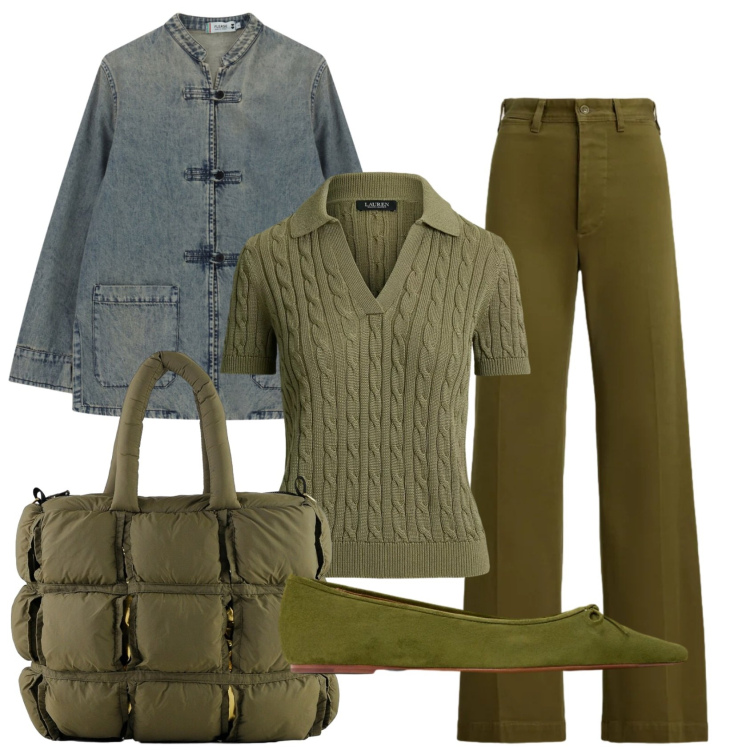 Outfit donna - Total look #2393536. Stile Casual per Tutti i giorni. Abbinamento con blazer, borse a mano, ballerine, pantaloni, polo.