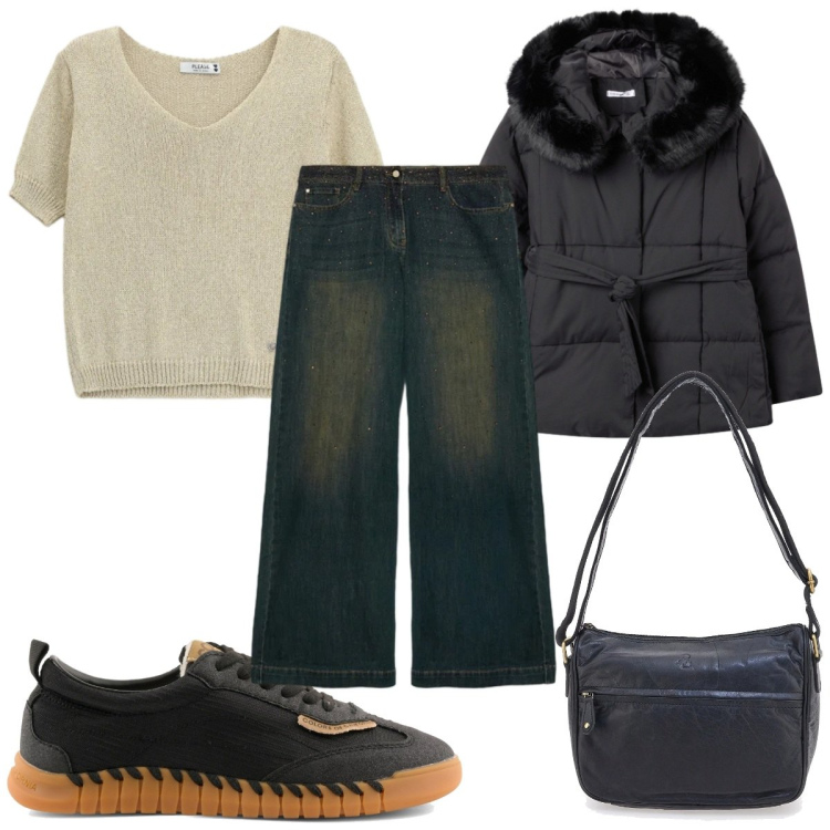 Outfit donna - Total look #2393541. Stile Basic per Tutti i giorni. Abbinamento con blazer, maglieria, jeans, borse a tracolla, sneakers.