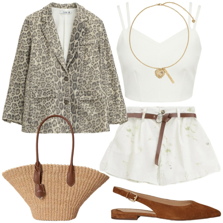 Outfit donna - Il ritorno delle ballerine. Stile Casual chic per Tutti i giorni. Abbinamento con blazer, shorts, top, ciondoli, ballerine, borse tote.