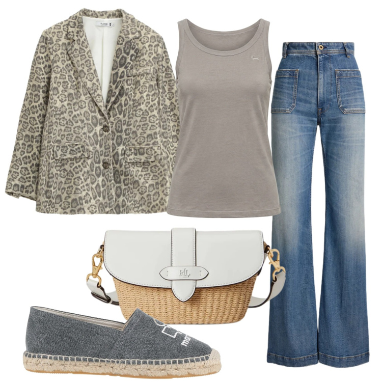 Outfit donna - Total look #2393544. Stile Casual per Tutti i giorni. Abbinamento con espadrillas, canottiere, blazer, borse a spalla, jeans bootcut.