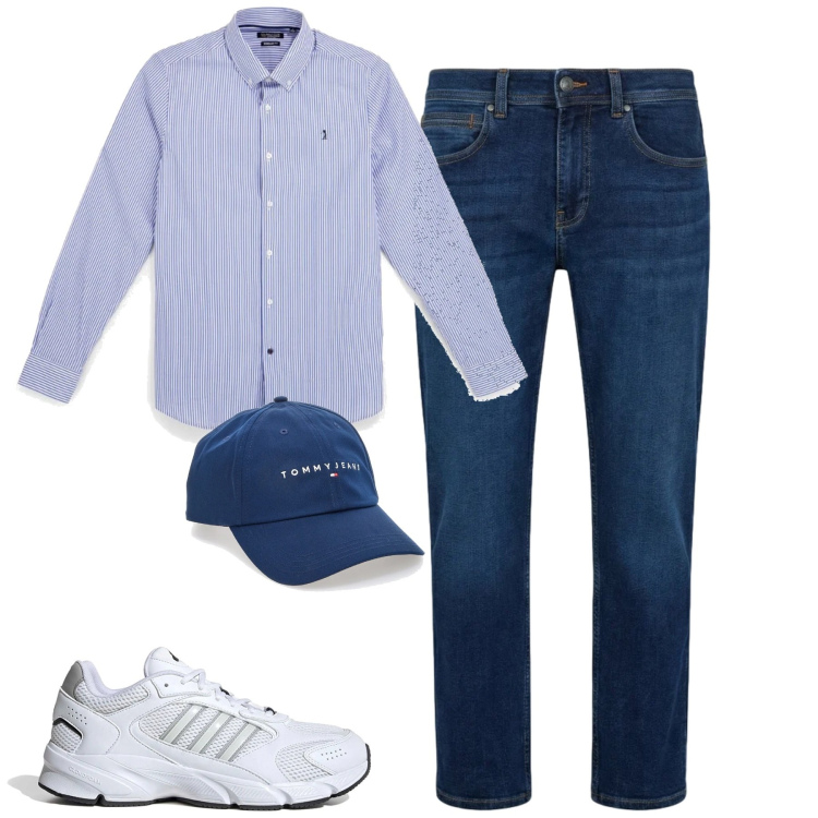 Outfit uomo - Total look #2393545. Stile Urban per Tutti i giorni. Abbinamento con jeans dritti, cappelli con visiera, camicie, sneakers.