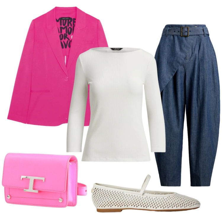 Outfit donna - Total look #2393548. Stile Casual per Tutti i giorni. Abbinamento con marsupi, blazer, pantaloni, ballerine, t-shirt.