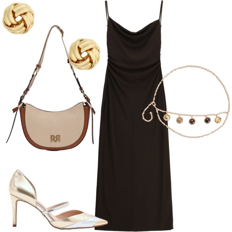 Outfit donna - Total look #2393549. Stile Chic per Serata fuori. Abbinamento con cinture, vestiti, décolleté, borse a tracolla, orecchini.