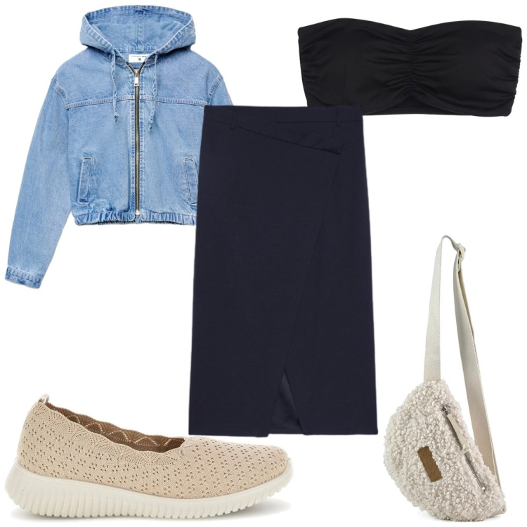 Outfit donna - Total look #2393552. Stile Trendy per Tutti i giorni. Abbinamento con bomber, gonne longuette, canottiere, marsupi, ballerine.