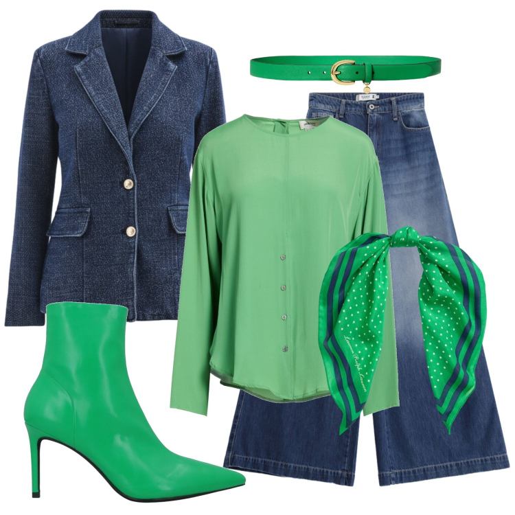Outfit donna - Total look #2393555. Stile Casual chic per Tutti i giorni. Abbinamento con camicie, stivaletti, jeans, blazer, cinture, foulard.