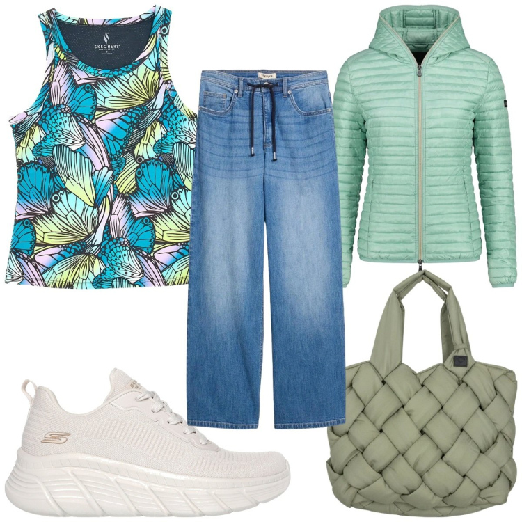 Outfit donna - Total look #2393558. Stile Basic per Tutti i giorni. Abbinamento con jeans dritti, borse tote, piumini, sneakers alte, canottiere.