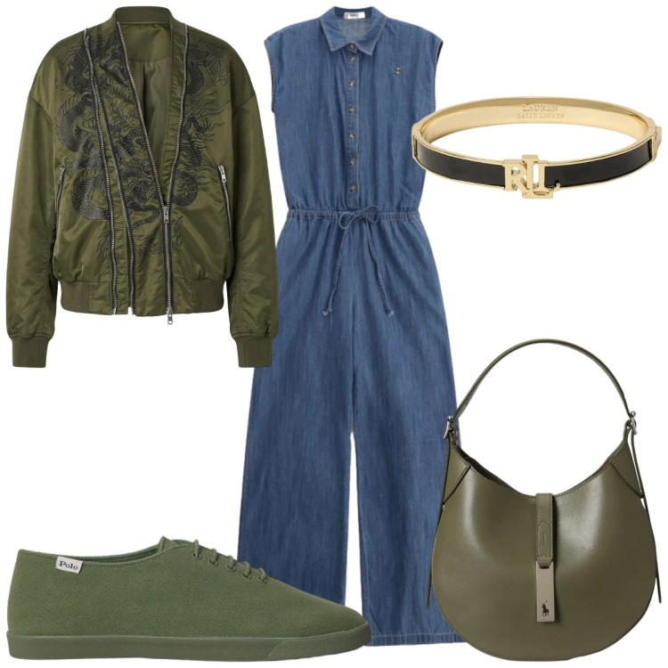 Outfit donna - Total look #2393563. Stile Trendy per Tutti i giorni. Abbinamento con tute, bomber, braccialetti, sneakers, borse a spalla.