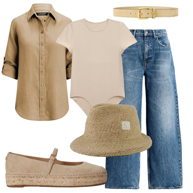 Outfit donna - Total look #2393564. Stile Casual per Tutti i giorni. Abbinamento con cappelli, jeans, camicie, body, espadrillas, cinture.