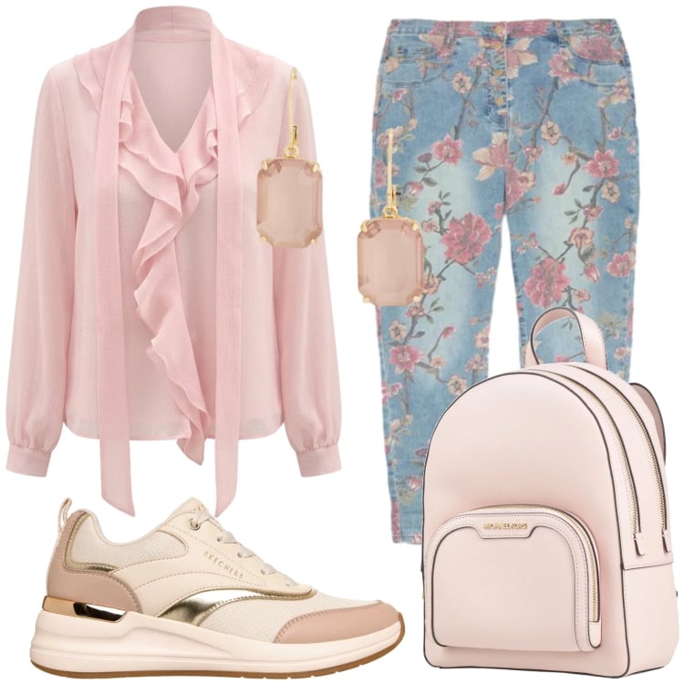 Outfit donna - Total look #2393570. Stile Casual chic per Ufficio. Abbinamento con zaini, bluse, jeans, orecchini, sneakers.