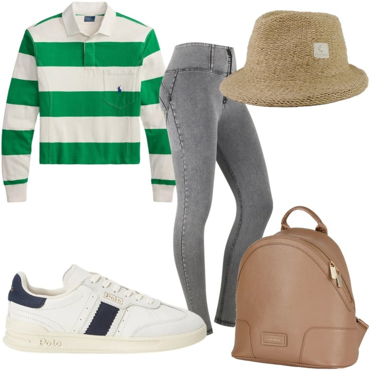 Outfit donna - Total look #2393587. Stile Trendy per Tutti i giorni. Abbinamento con zaini, cappelli, jeggings, sneakers, maglieria.