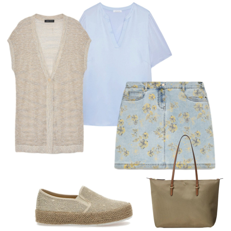 Outfit donna - Casual style. Stile Casual chic per Tutti i giorni. Abbinamento con t-shirt, maglieria, minigonne, borse tote, espadrillas.