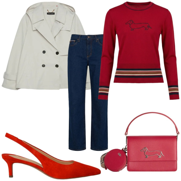 Outfit donna - Total look #2393608. Stile Casual chic per Tutti i giorni. Abbinamento con trench, maglieria, jeans, borse a tracolla, décolleté.