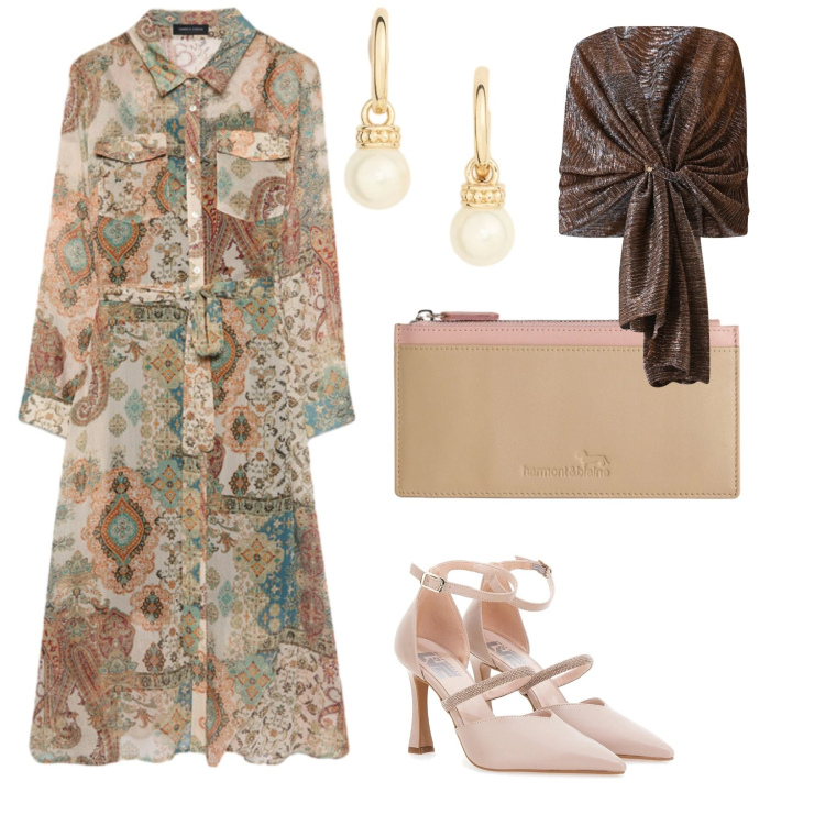 Outfit donna - Cerimonia. per Cerimonia. Abbinamento con vestiti chemisier, portafogli, stole, orecchini, décolleté.
