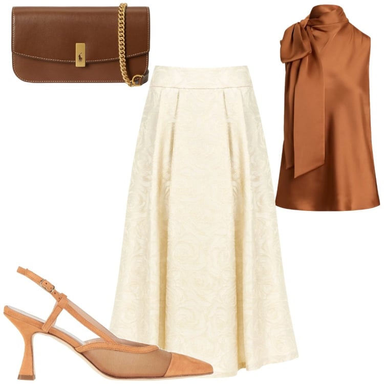 Outfit donna - Cerimonia sabato mattina. Stile Chic per Cerimonia. Abbinamento con décolleté, gonne longuette, bluse, clutch.