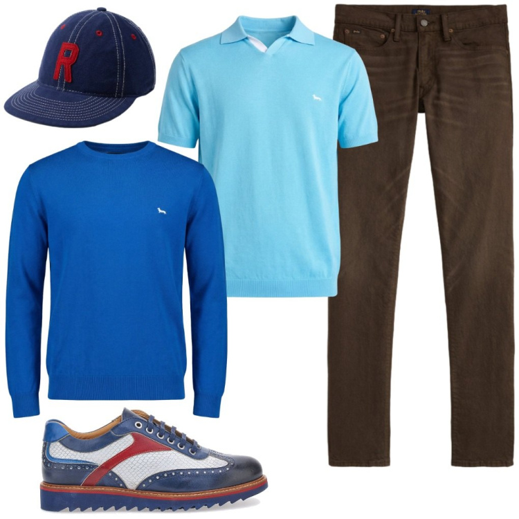 Outfit uomo - 15. Mister. Stile Urban per Tutti i giorni. Abbinamento con polo, pullovers, cappelli con visiera, jeans, scarpe stringate.