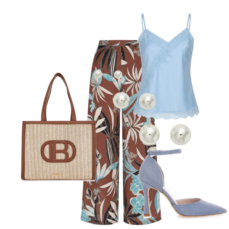 Outfit donna - Total look #2393666. Stile Chic per Serata fuori. Abbinamento con top, pantaloni a palazzo, orecchini, borse a spalla, décolleté.