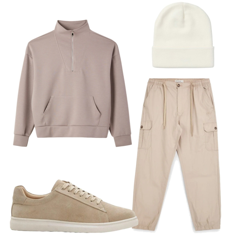 Outfit uomo - Total look #2393671. Stile Trendy per Tutti i giorni. Abbinamento con sneakers, felpe, berretti, pantaloni cargo.