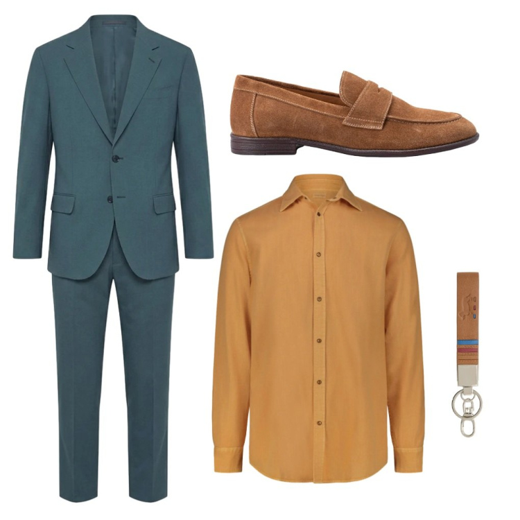 Outfit uomo - 19. Colori decisi. Stile Business/Elegante per Cerimonia. Abbinamento con portachiavi, scarpe stringate, camicie, abiti.