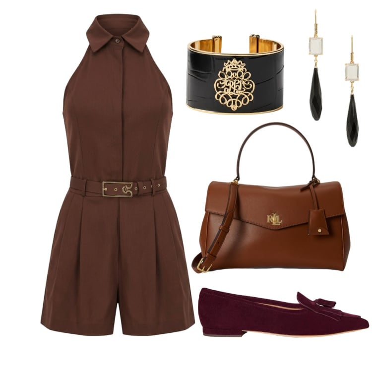 Outfit donna - Total look #2393685. Stile Casual chic per Serata fuori. Abbinamento con tuta corta, ballerine, orecchini, braccialetti, borse a mano.