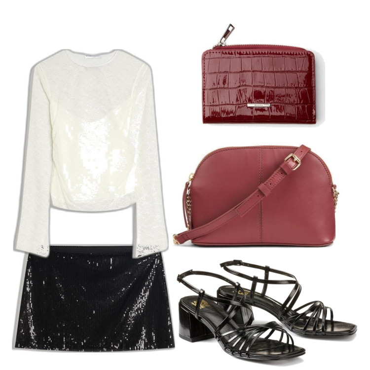 Outfit mujer - Urban style. Estilo Urban para Noche/Fiesta elegante. Combinación con bandoleras, sandalias de piel, monederos, camiseta, faldas.
