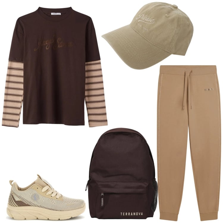 Outfit donna - Total look #2393697. Stile Casual per Tutti i giorni. Abbinamento con zaini, t-shirt, cappelli, pantaloni, sneakers.
