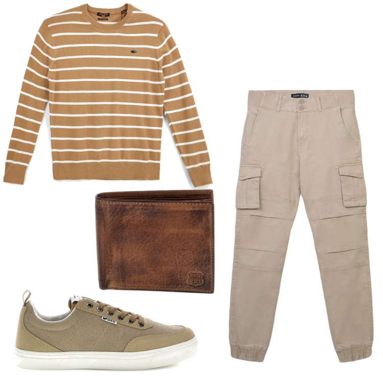 Outfit uomo - Total look #2393706. Stile Casual per Tutti i giorni. Abbinamento con pantaloni cargo, sneakers, pullovers, portafogli.
