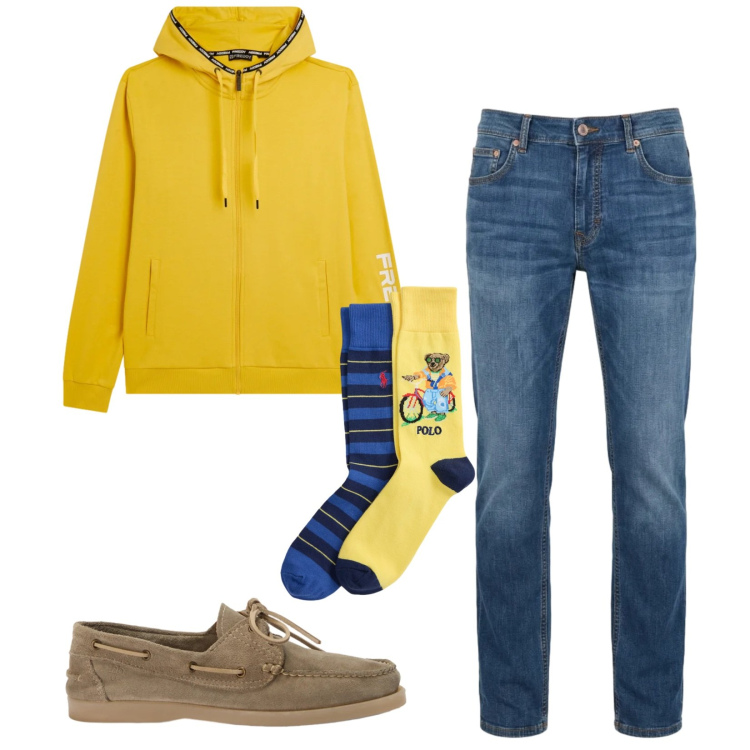 Outfit uomo - Total look #2393711. Stile Casual per Tutti i giorni. Abbinamento con jeans, scarpe stringate, felpe con cappuccio, calzini.