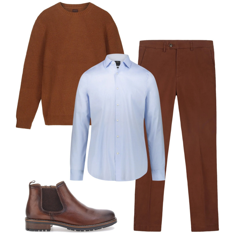 Outfit uomo - Total look #2393721. Stile Business/Elegante per Ufficio. Abbinamento con camicie, scarpe stringate, pantaloni chino, maglieria.