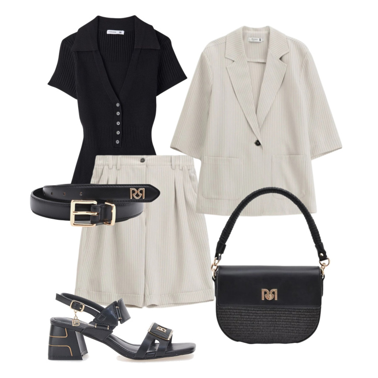 Outfit donna - Light blazer glam - @ypila. Stile Trendy per Tutti i giorni. Abbinamento con t-shirt, blazer, bermuda, borse a spalla, cinture, sandali col tacco.