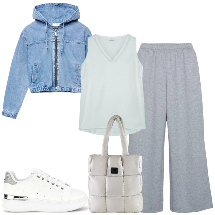 Outfit donna - Total look #2393730. Stile Casual per Tutti i giorni. Abbinamento con bomber, pantaloni, top, shopping bag, sneakers.