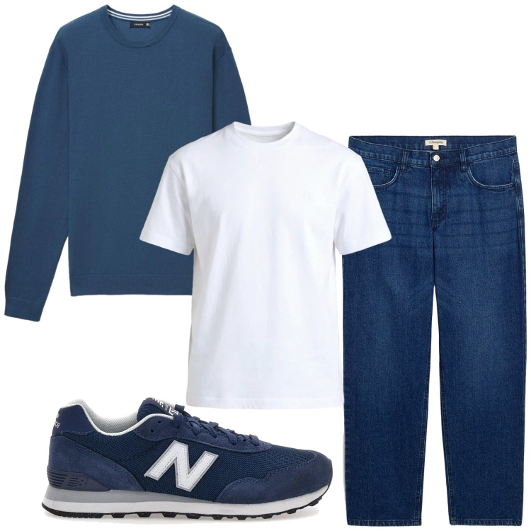 Outfit uomo - Total look #2393731. Stile Casual per Tutti i giorni. Abbinamento con jeans dritti, maglieria, t-shirt, sneakers.