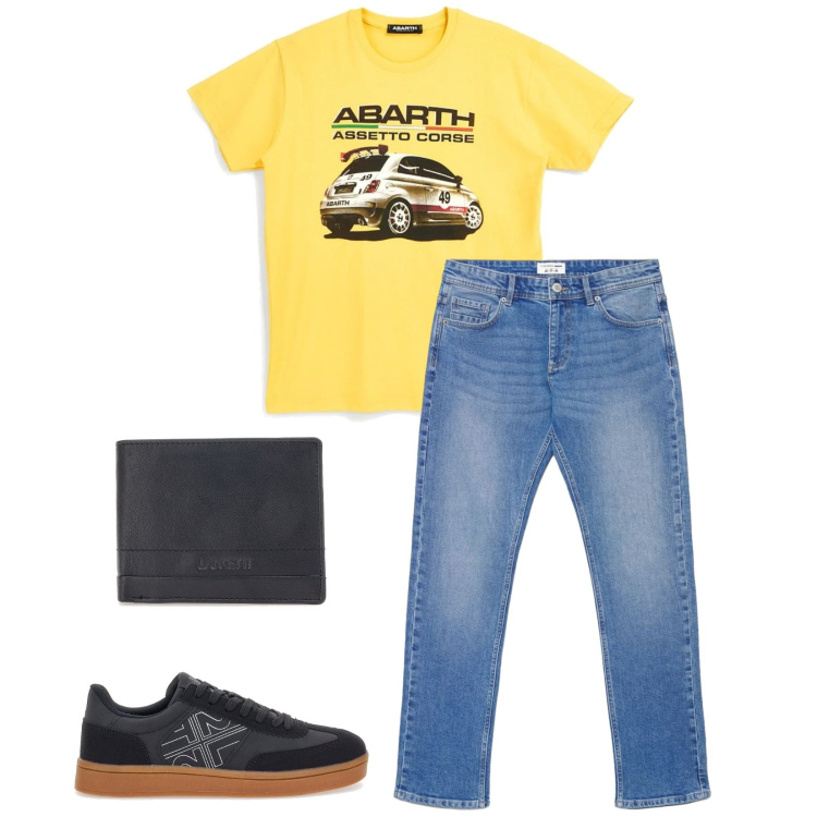 Outfit uomo - Total look #2393737. Stile Casual per Tutti i giorni. Abbinamento con jeans, sneakers, portafogli, t-shirt.