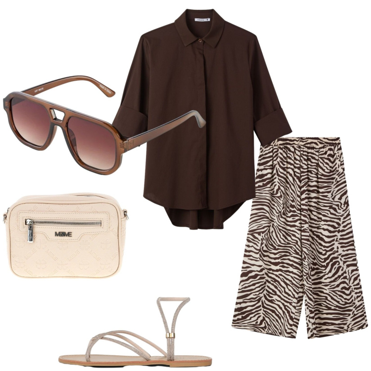 Outfit donna - Total look #2393754. Stile Casual per Tutti i giorni. Abbinamento con occhiali da sole, sandali, camicie, pantaloni, borse a tracolla.