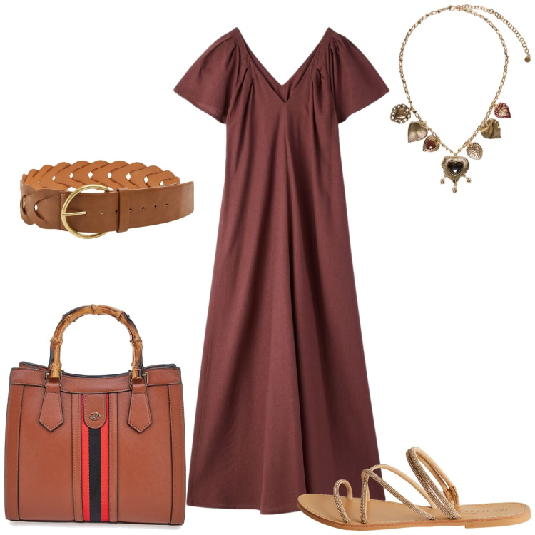 Outfit donna - Total look #2393774. Stile Etnico per Tutti i giorni. Abbinamento con sandali, cinture, vestiti lunghi, collane, borse a tracolla.