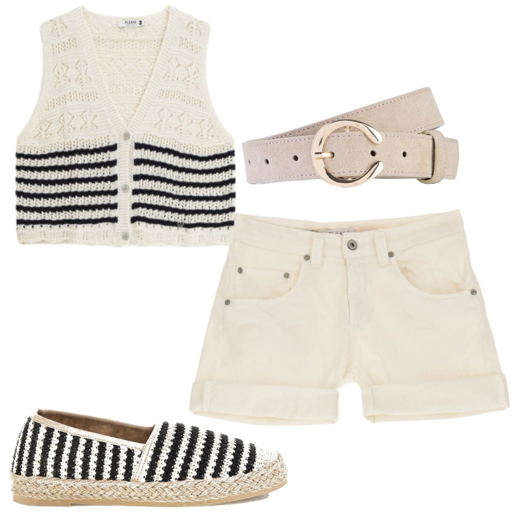 Outfit donna - Total look #2393775. Stile Casual per Tutti i giorni. Abbinamento con cinture, shorts, maglieria, espadrillas.