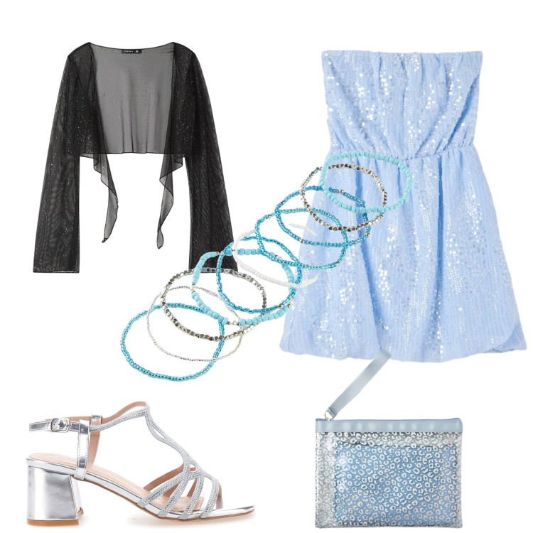 Outfit donna - Total look #2393779. Stile Glamour per Serata fuori. Abbinamento con braccialetti, blazer, pochette, vestiti corti, sandali col tacco.