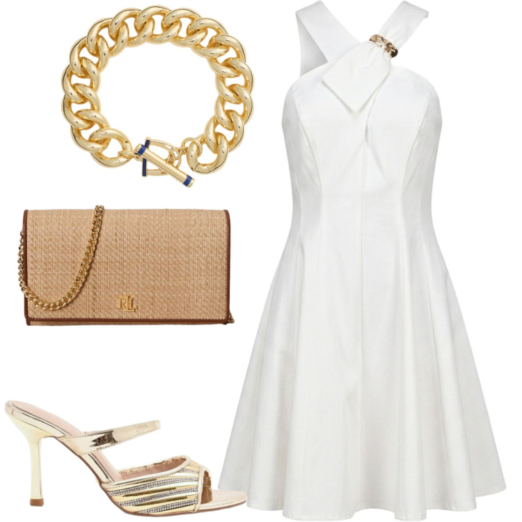 Outfit donna - White. Stile Minimal per Serata fuori. Abbinamento con sabot, vestiti corti, braccialetti, borse a tracolla.