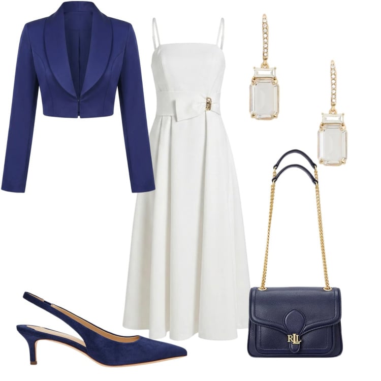 Outfit donna - Festa di Laurea. Stile Bon Ton per Cerimonia. Abbinamento con vestiti asimmetrici, bolero, décolleté, orecchini, borse a spalla.