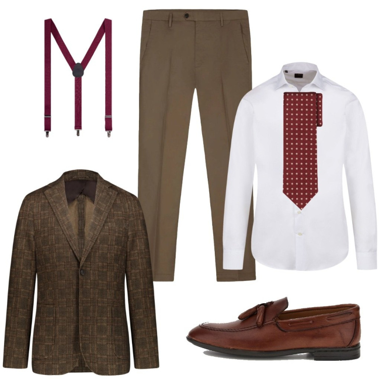 Outfit uomo - 24. Dettagli. Stile Business/Elegante per Cerimonia. Abbinamento con giacche, camicie, cravatte, pantaloni, bretelle, scarpe stringate.