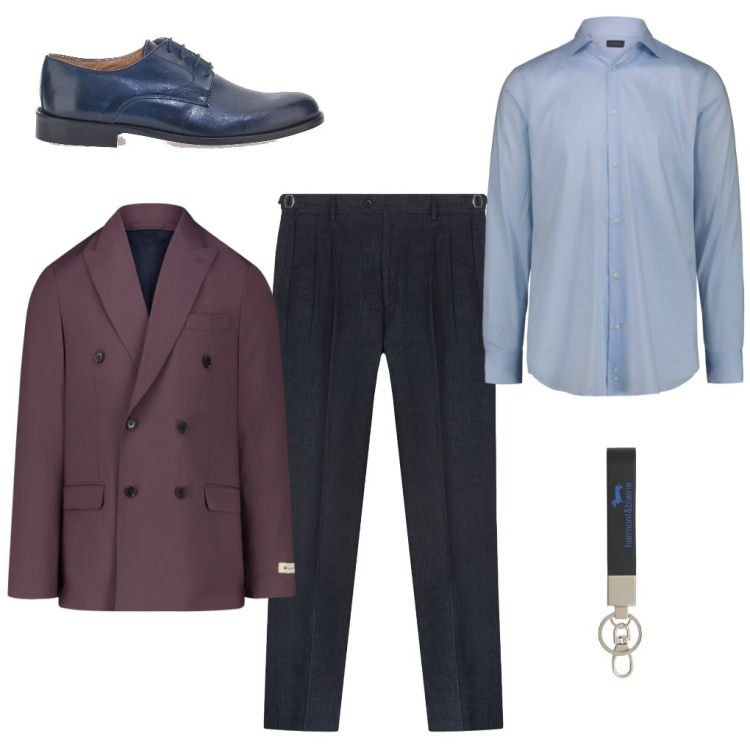 Outfit uomo - 25. Che giacca!. Stile Business/Elegante per Cerimonia. Abbinamento con portachiavi, scarpe stringate, camicie, pantaloni, abiti.