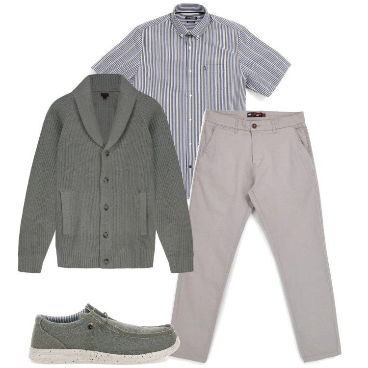 Outfit uomo - Total look #2393811. Stile Casual per Tutti i giorni. Abbinamento con scarpe stringate, cardigans, pantaloni, camicie a manica corta.