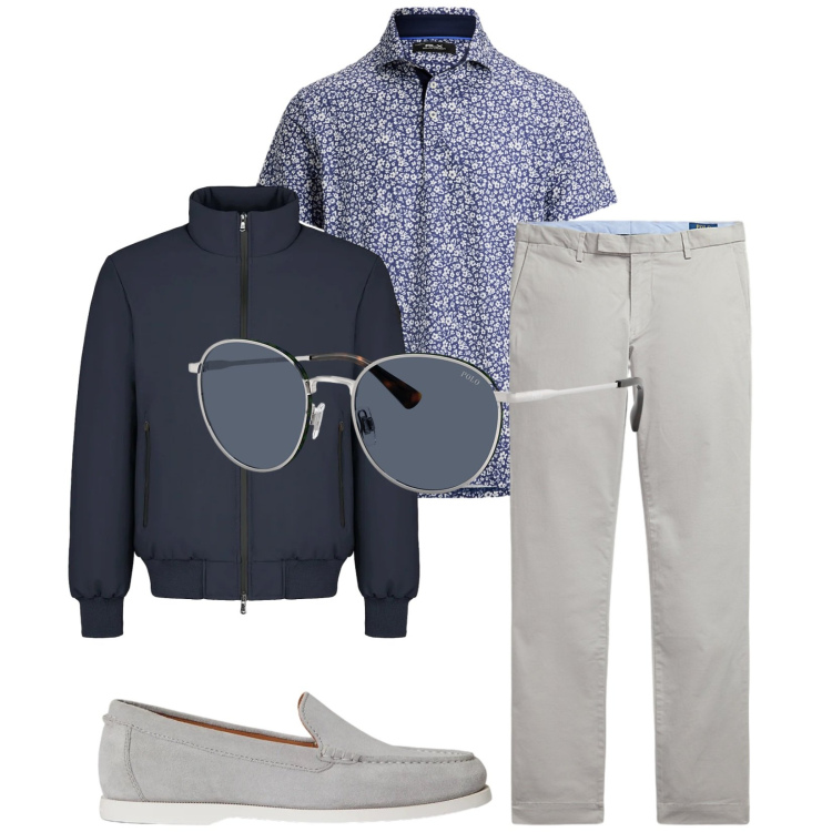Outfit uomo - Total look #2393823. Stile Business/Elegante per Ufficio. Abbinamento con giacche, pantaloni, occhiali da sole, scarpe stringate, polo.