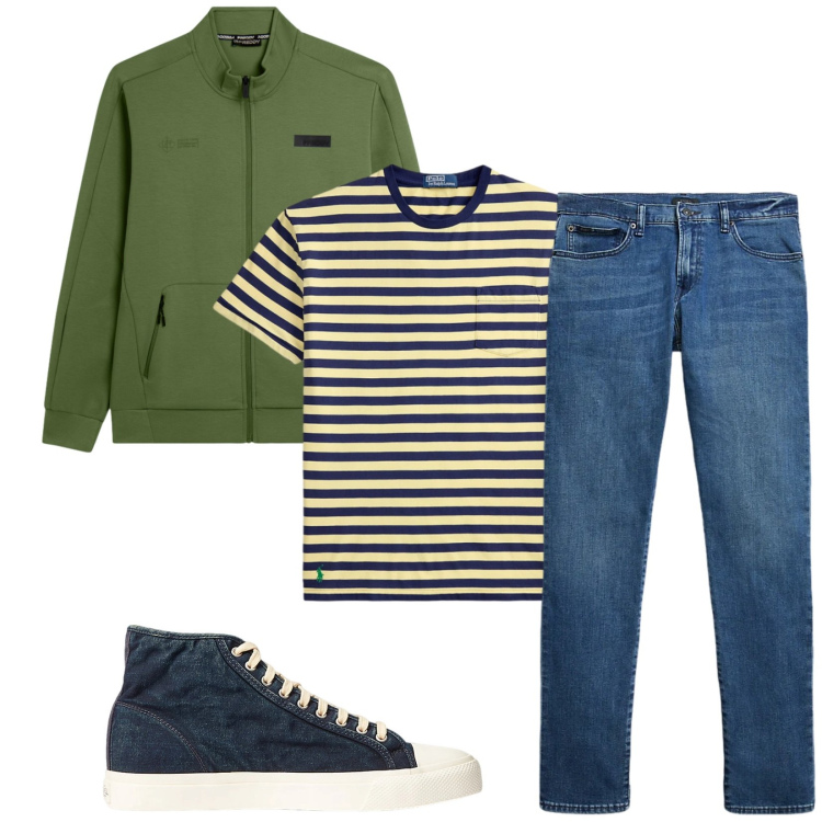 Outfit uomo - Total look #2393825. Stile Trendy per Tutti i giorni. Abbinamento con felpe, sneakers, jeans, t-shirt.