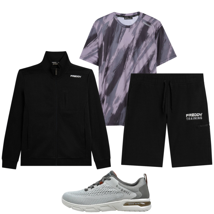 Outfit uomo - Total look #2393829. Stile Urban per Sport. Abbinamento con t-shirt, bermuda, felpe, sneakers.