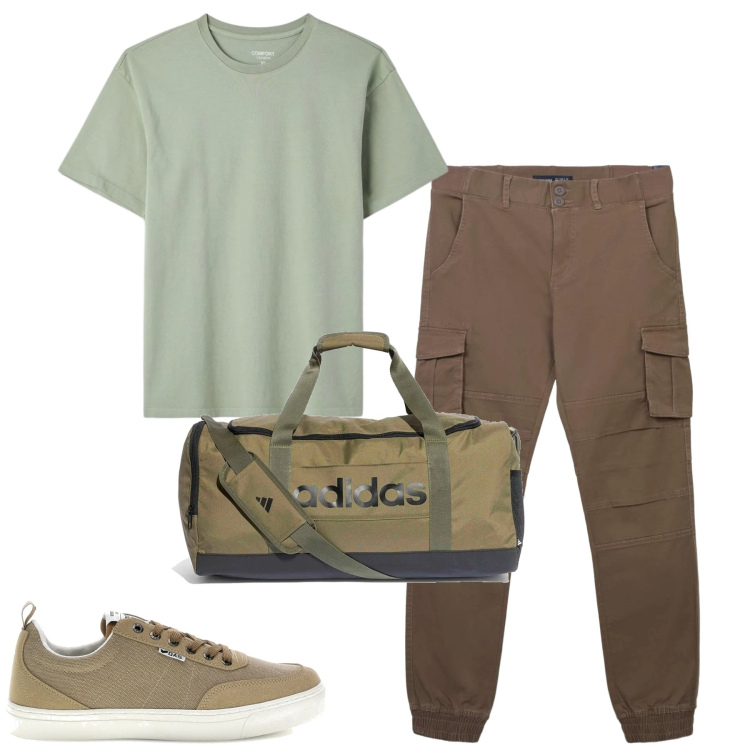Outfit uomo - Total look #2393836. Stile Casual per Tutti i giorni. Abbinamento con pantaloni cargo, t-shirt, borse sportive, sneakers.