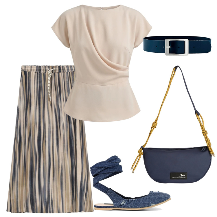 Outfit donna - Il ritorno delle ballerine 2. Stile Glamour per Scuola/Università. Abbinamento con cinture, gonne lunghe, borse a tracolla, bluse, ballerine.