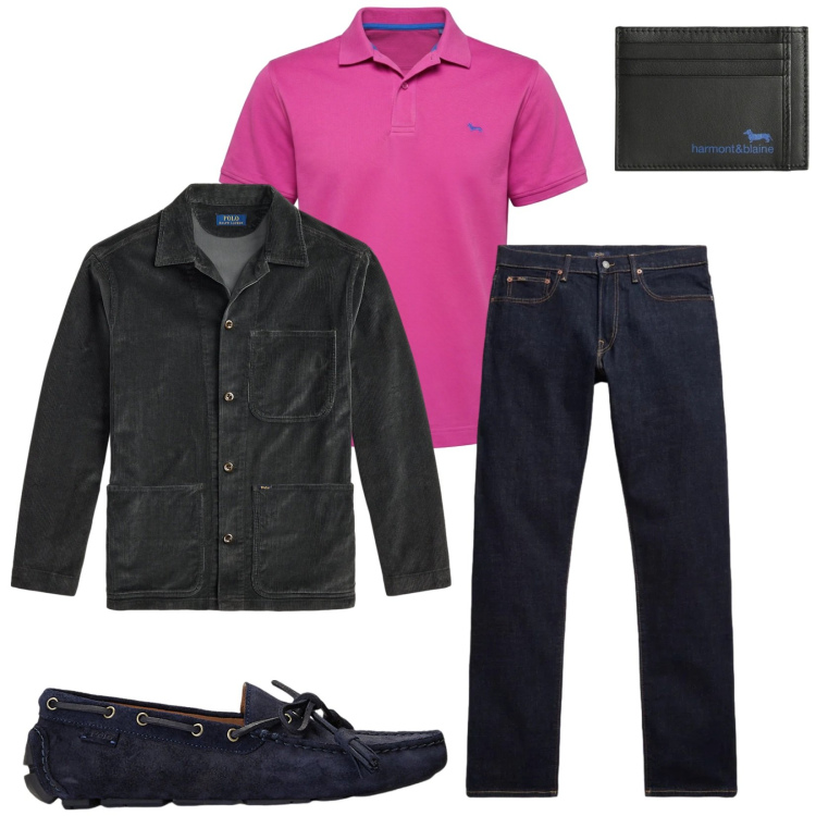 Outfit uomo - Total look #2393840. Stile Trendy per Serata speciale. Abbinamento con portafogli, polo, scarpe stringate, giacche, jeans.